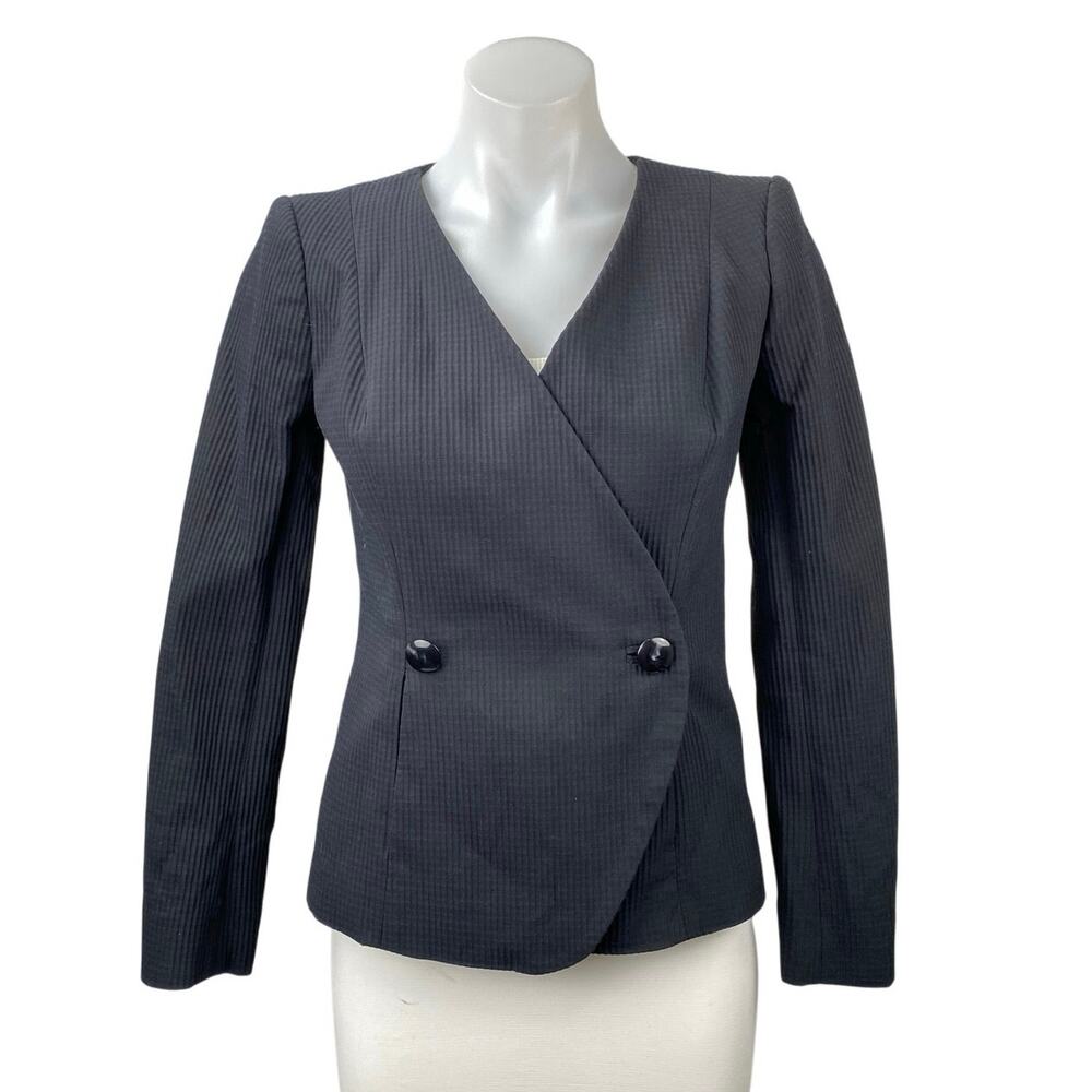 Brooks Brothers Women's Navy Blue Textured Long Sleeve Blazer Coat Jacker Size 4